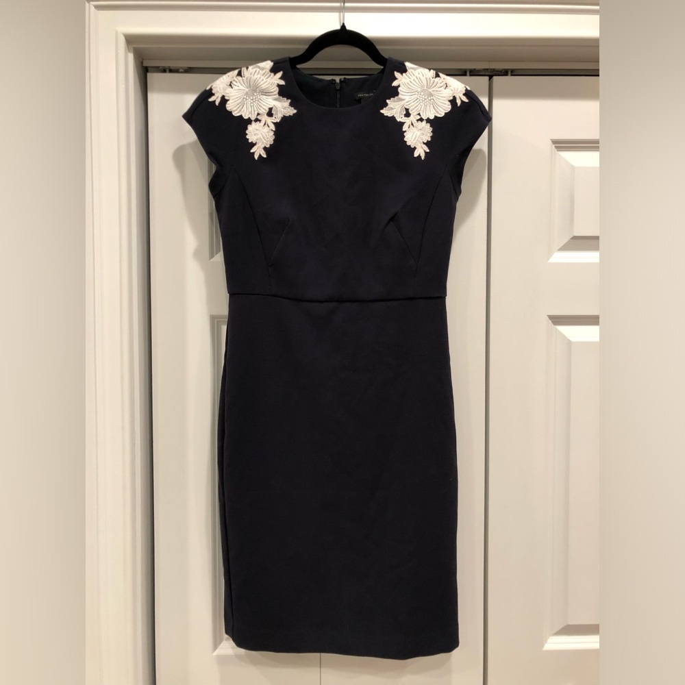 Ann Taylor Navy Dress with White Floral Details